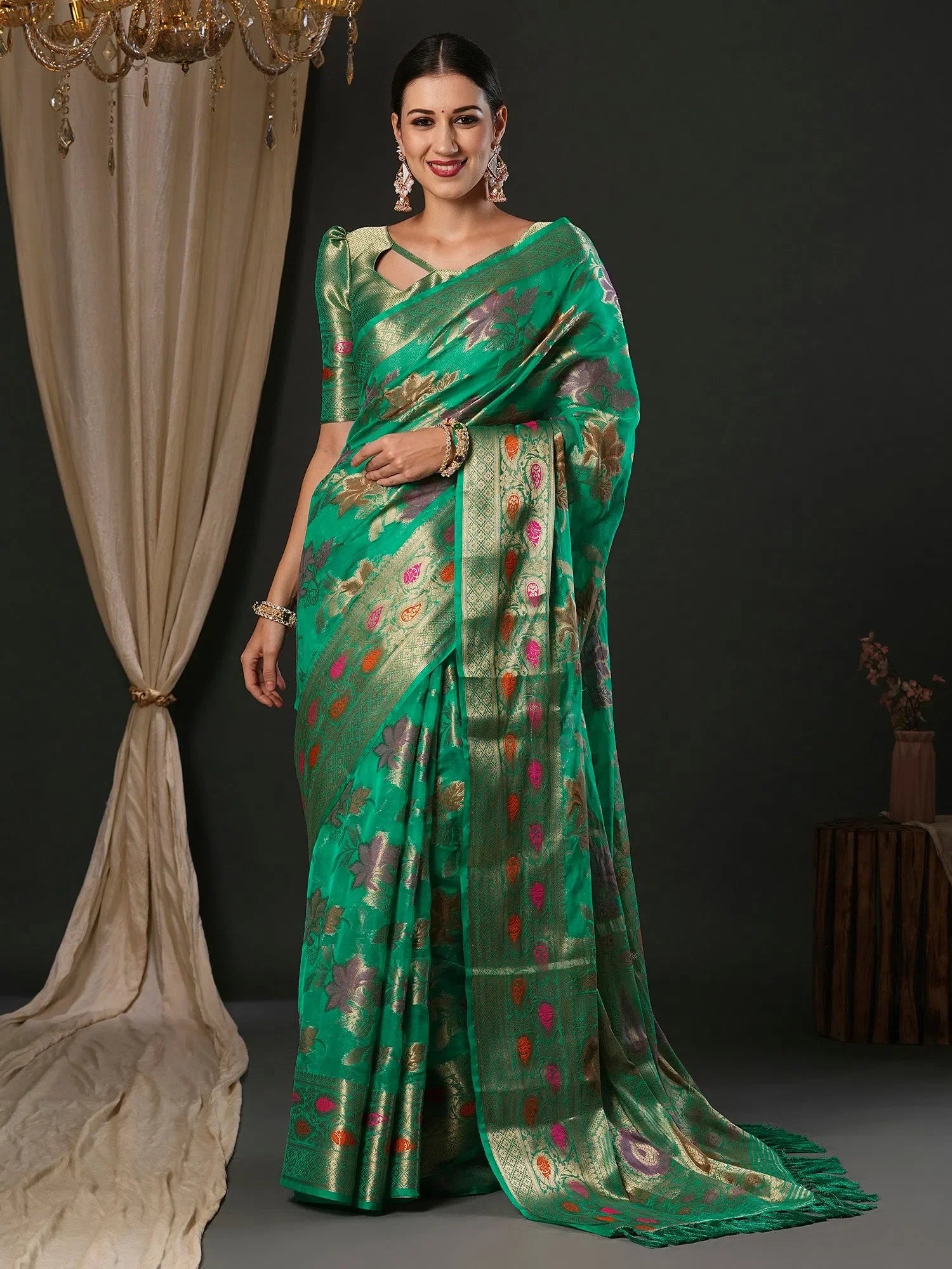 Turquoise Organza Saree | Designer Sarees India