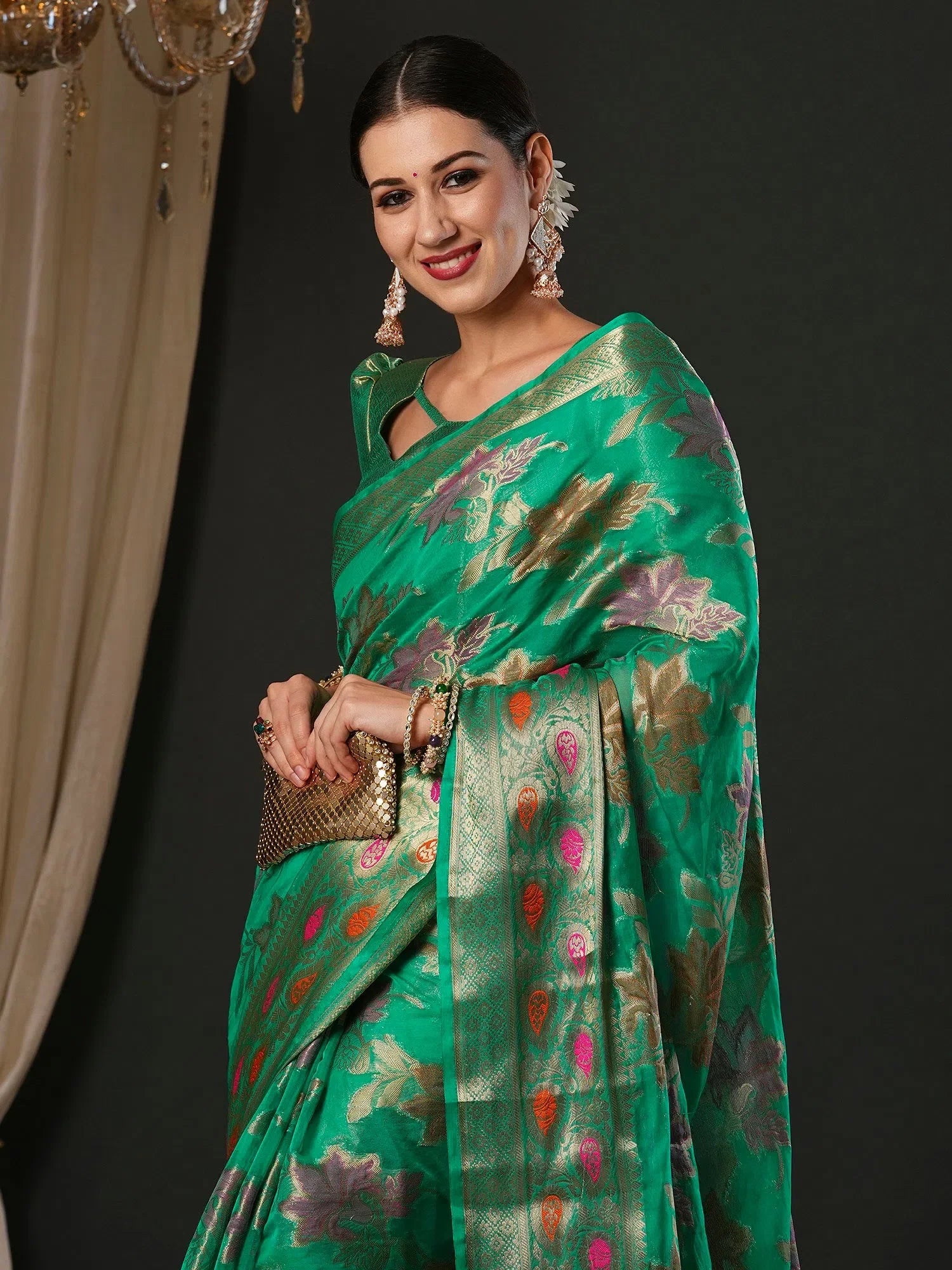 Turquoise Organza Saree | Designer Sarees India