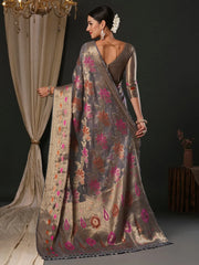 Women's Organza Grey Woven Design Designer Saree With Blouse Piece-YARYA111G