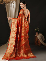 Women's Organza Orange Woven Design Designer Saree With Blouse Piece-YARYA112B