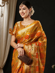 Women's Organza Yellow Woven Design Designer Saree With Blouse Piece-YARYA112F