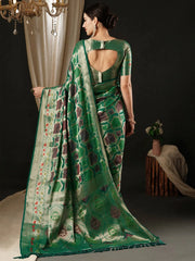 Women's Organza Teal Blue Woven Design Designer Saree With Blouse Piece-YARYA112G