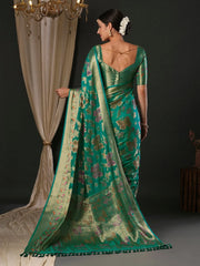Women's Organza Light Blue Woven Design Designer Saree With Blouse Piece-YARYA113C