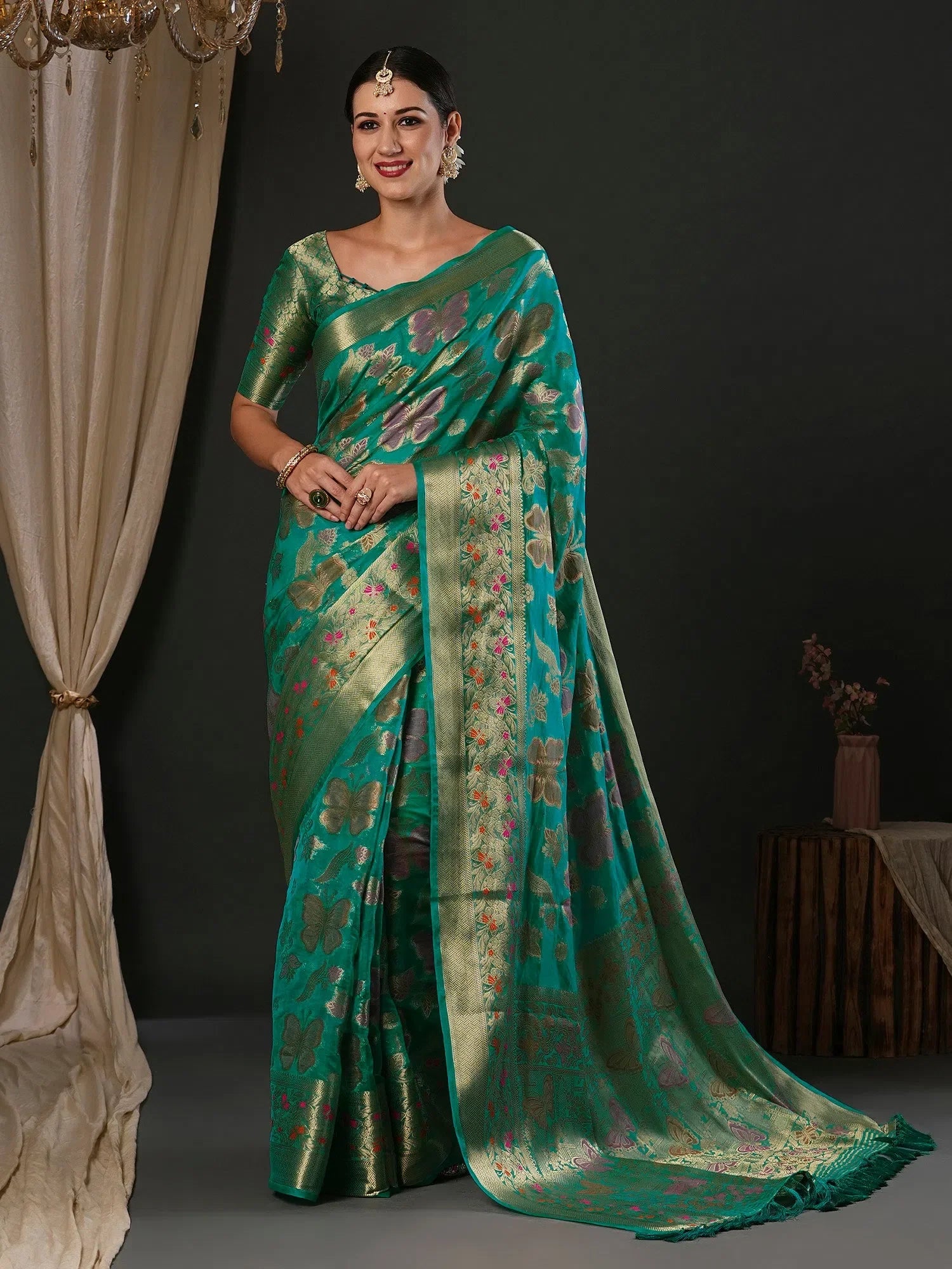 Light Blue Organza Saree | Indian Sari & Designer Sarees