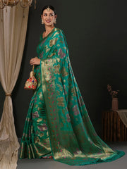 Women's Organza Light Blue Woven Design Designer Saree With Blouse Piece-YARYA113C