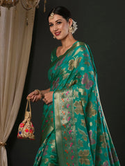 Women's Organza Light Blue Woven Design Designer Saree With Blouse Piece-YARYA113C