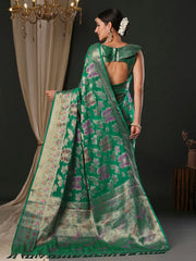 Women's Organza Teal Green Woven Design Designer Saree With Blouse Piece-YARYA113F