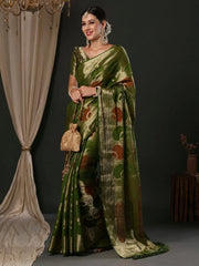 Women's Georgette Light Green Woven Design Designer Saree With Blouse Piece-YARYA123D
