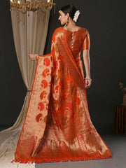 Women's Georgette Orange Woven Design Designer Saree With Blouse Piece-YARYA123G