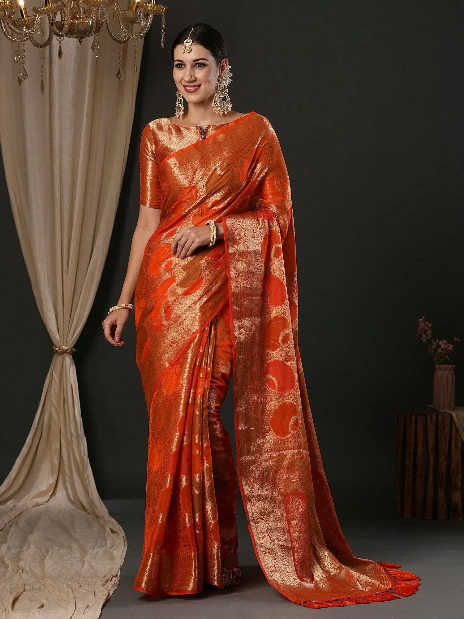 Orange Designer Saree | Indian Sarees with Blouse