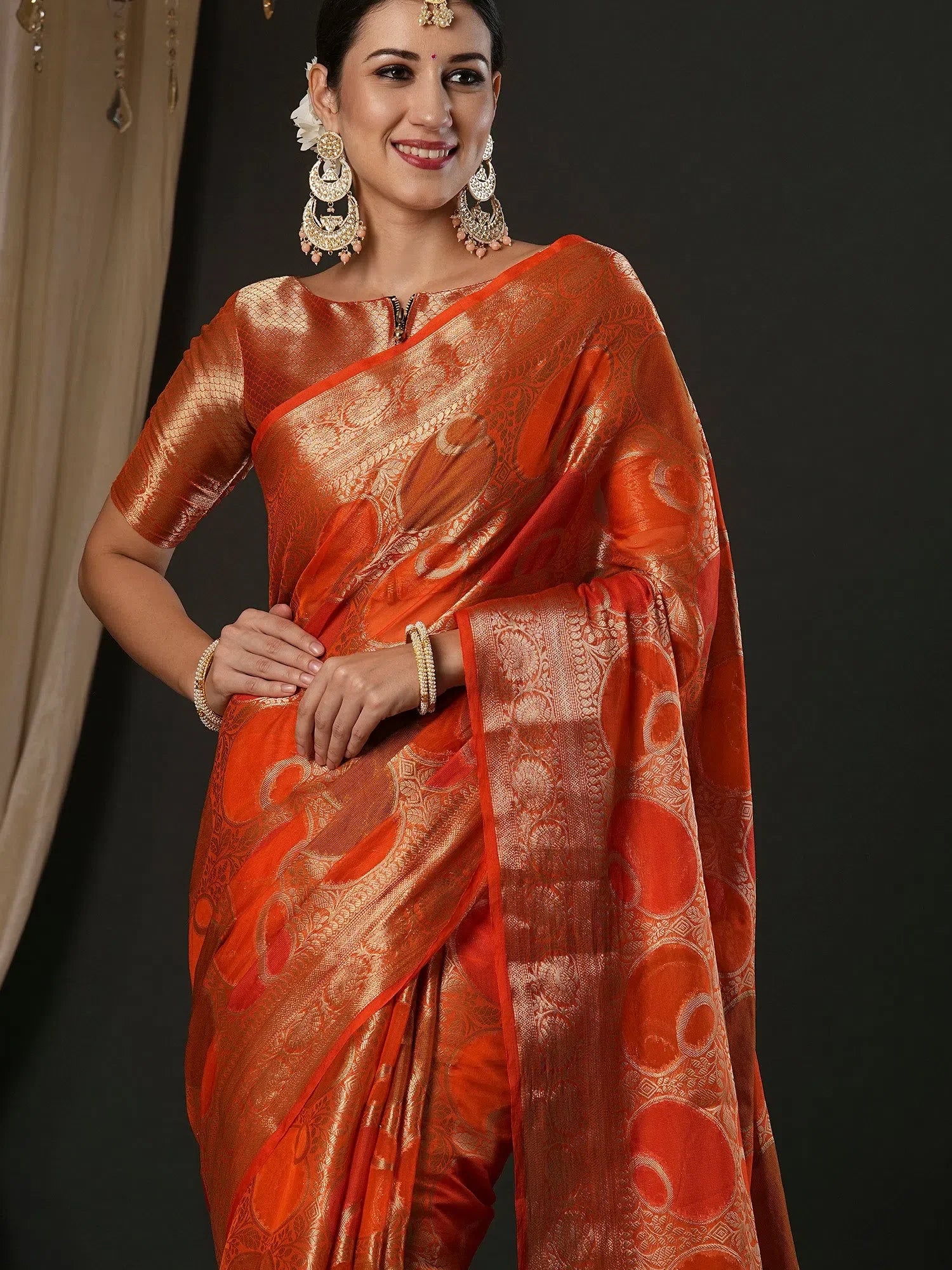Orange Designer Saree | Indian Sarees with Blouse