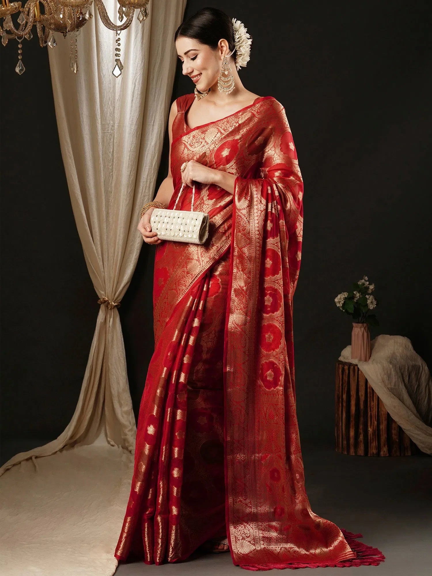 Red Organza Saree - Designer Indian Sarees Online