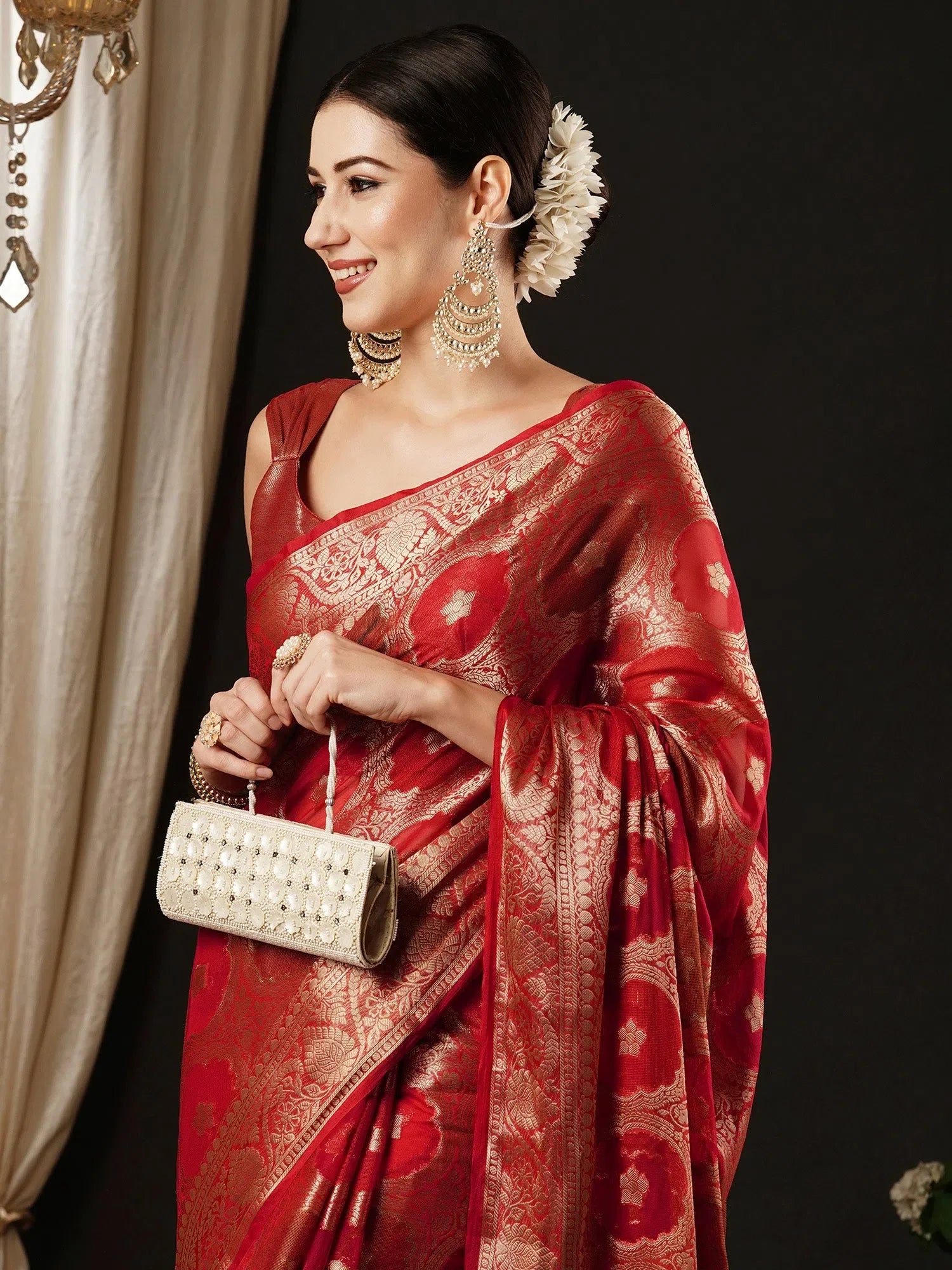 Red Organza Saree - Designer Indian Sarees Online