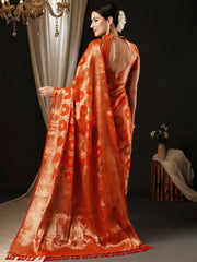 Women's Organza Orange Woven Design Designer Saree With Blouse Piece-YARYA125C