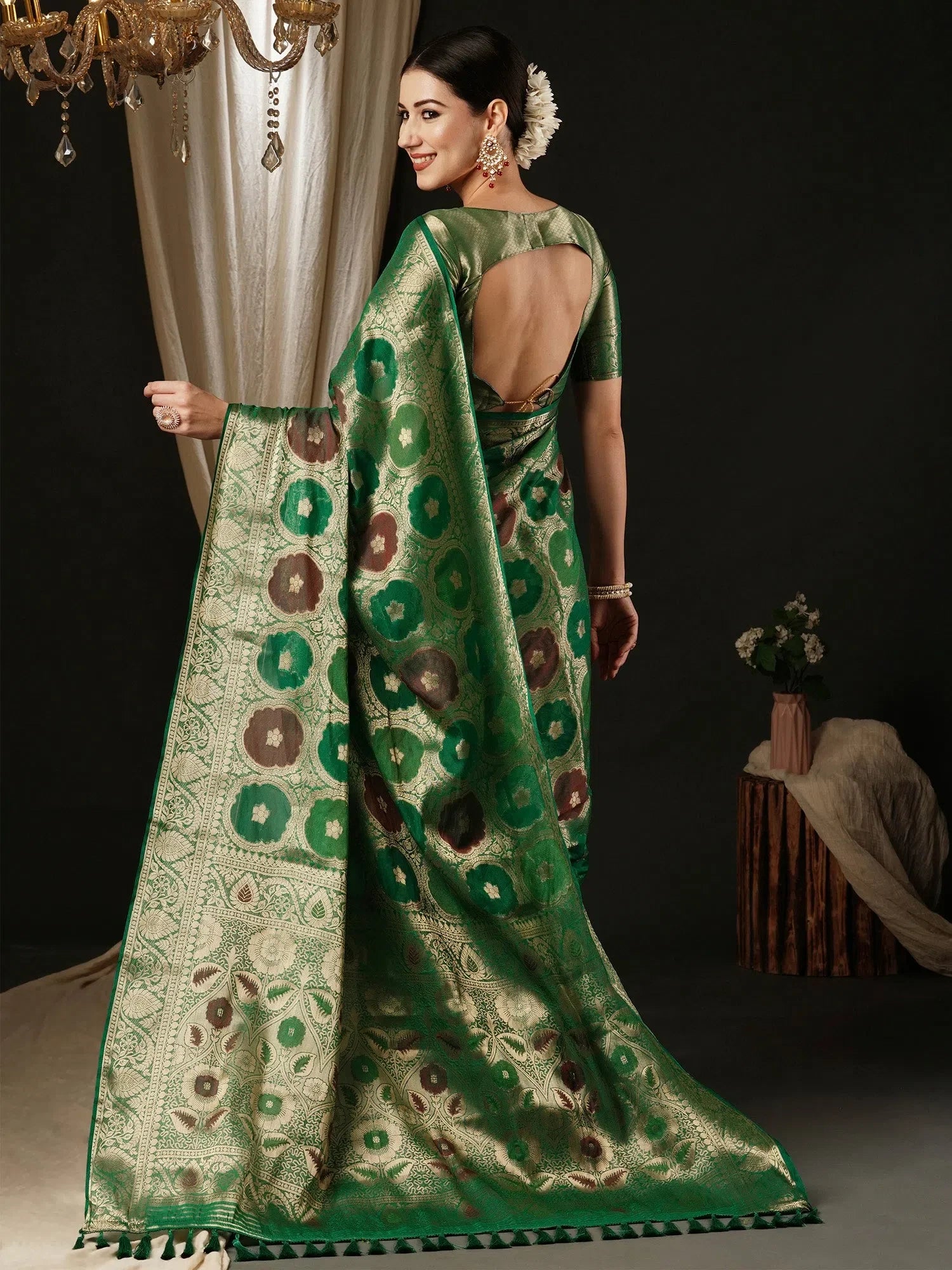 Teal Organza Saree - Designer Indian Sari with Blouse