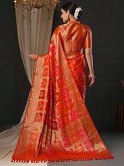 Women's Organza Orange Woven Design Designer Saree With Blouse Piece-YARYA126C