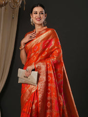 Women's Organza Orange Woven Design Designer Saree With Blouse Piece-YARYA126C