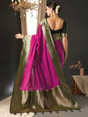 Women's Blend Navy Blue Woven Design Designer Saree With Blouse Piece-YARYA2402