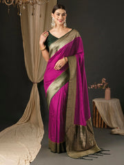 Women's Blend Navy Blue Woven Design Designer Saree With Blouse Piece-YARYA2402