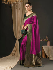 Women's Blend Navy Blue Woven Design Designer Saree With Blouse Piece-YARYA2402