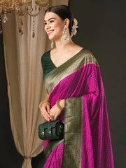 Women's Blend Navy Blue Woven Design Designer Saree With Blouse Piece-YARYA2402