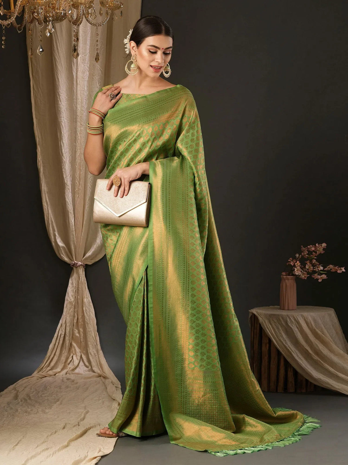 Women's Blend Yellow Woven Design Designer Saree With Blouse Piece-YARYA604