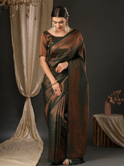 Women's Blend Green Woven Design Designer Saree With Blouse Piece-YARYA605