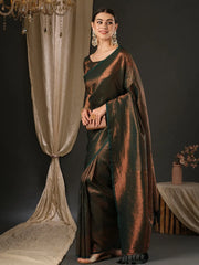 Women's Blend Green Woven Design Designer Saree With Blouse Piece-YARYA605