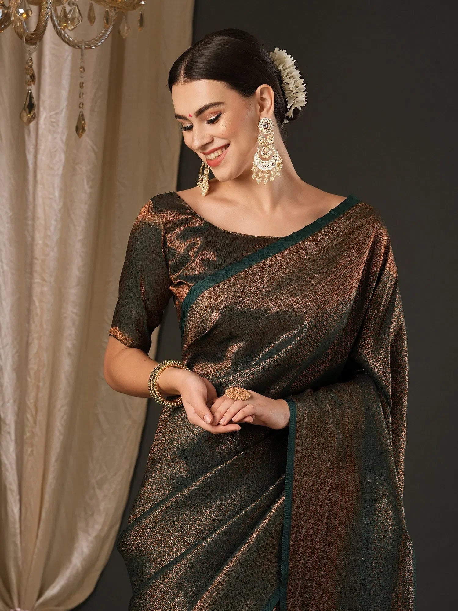 Dark Green Designer Saree with Blouse | Authentic Indian Sarees
