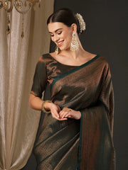 Women's Blend Green Woven Design Designer Saree With Blouse Piece-YARYA605
