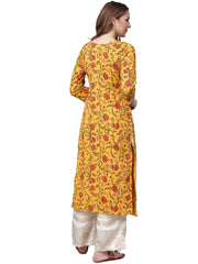 Mustard Yellow Crepe Digital Printed Kurta-AHKUCRDP-737