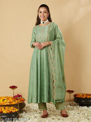 Silk Blend Kurta Set for Women - Green | MLWSHKS8931MNT