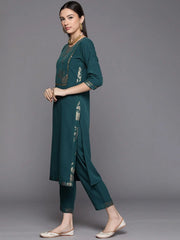 Dark Green Printed Kurta Pant Set With Dupatta-AHKUDUPN-COMBO-545