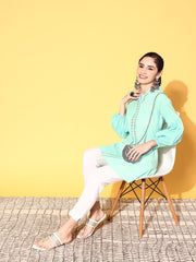 Mint Green Pure Cotton Silver Print Tunic-AHTUCOPG-8073-FF