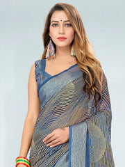 Women's Chiffon Navy Blue Printed Designer Saree With Blouse Piece-ZEHRA1005
