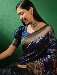 Womens Fashion Ethnic Navy Blue Color Sarees-MLSHWSA1259NBL0ONE