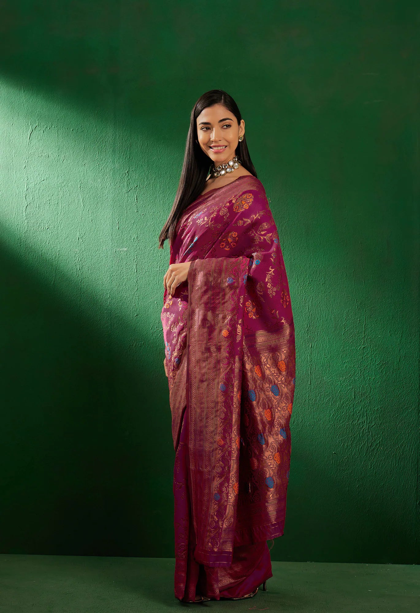 Burgundy Polyester Saree | Luxurious Designer Sarees India