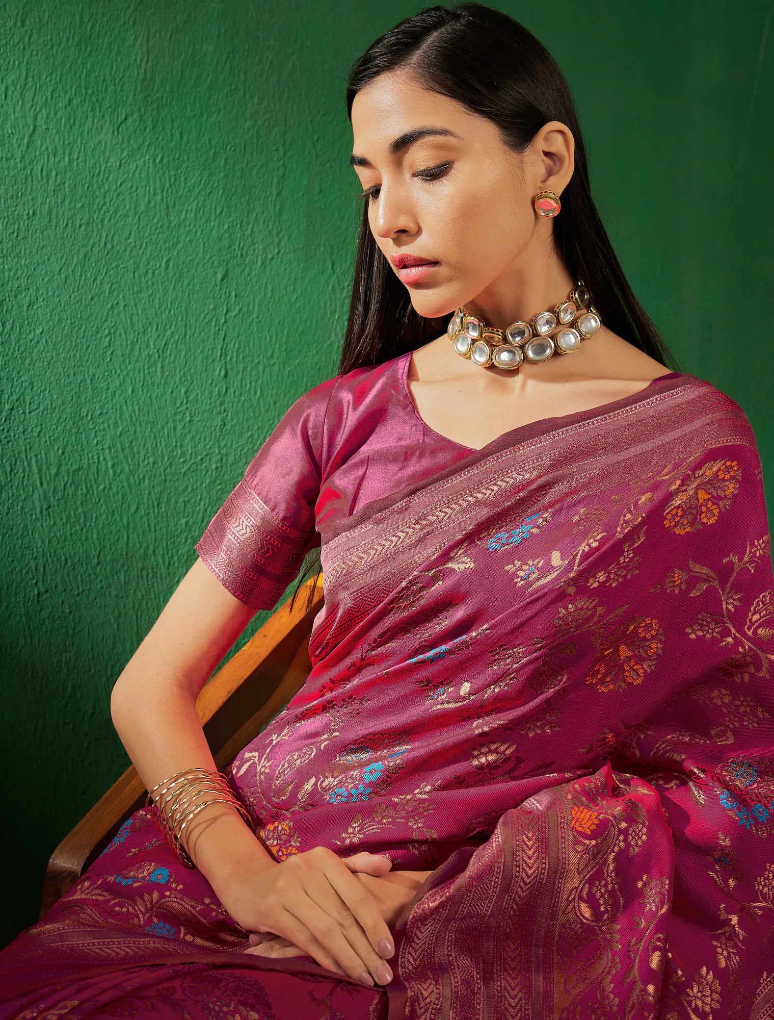 Burgundy Polyester Saree | Luxurious Designer Sarees India