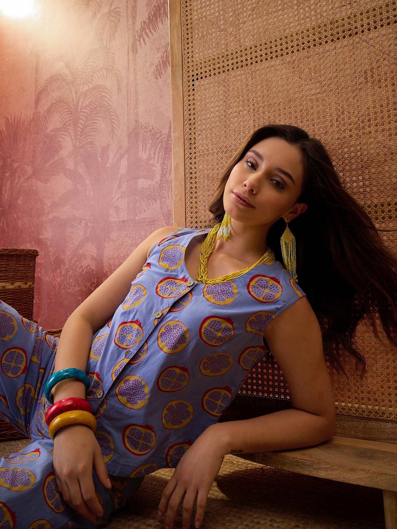 Women's Blue Floral Printed Cotton Co-Ord Set (CSBLUESWIFT) | DesiQlo