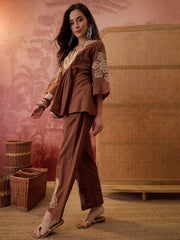 Stylum Women's Brown Solid & Embroidered Cotton Co-Ord Set (CSBROWNROCKY)