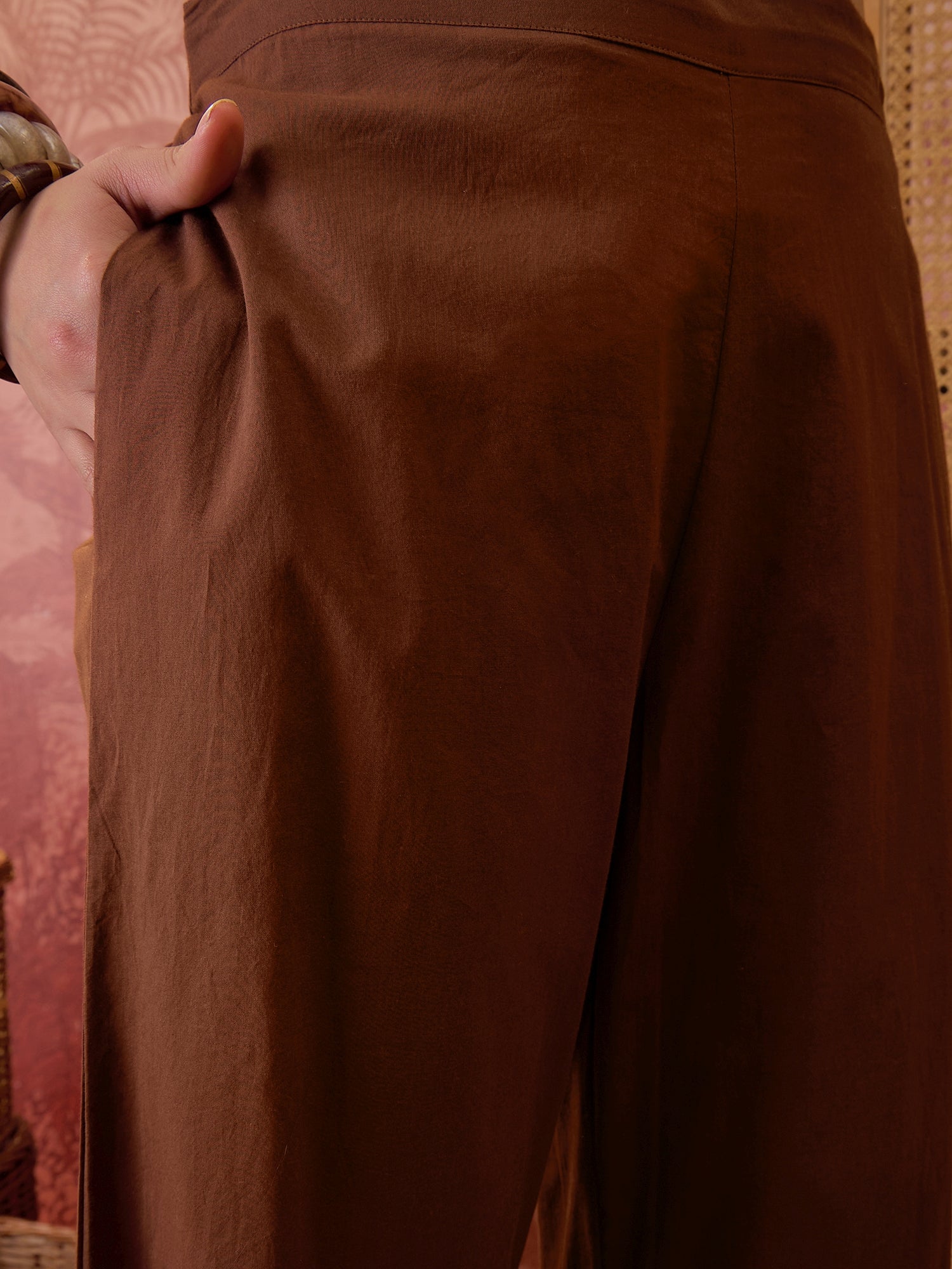 Stylum Women's Brown Solid & Embroidered Cotton Co-Ord Set (CSBROWNROCKY)