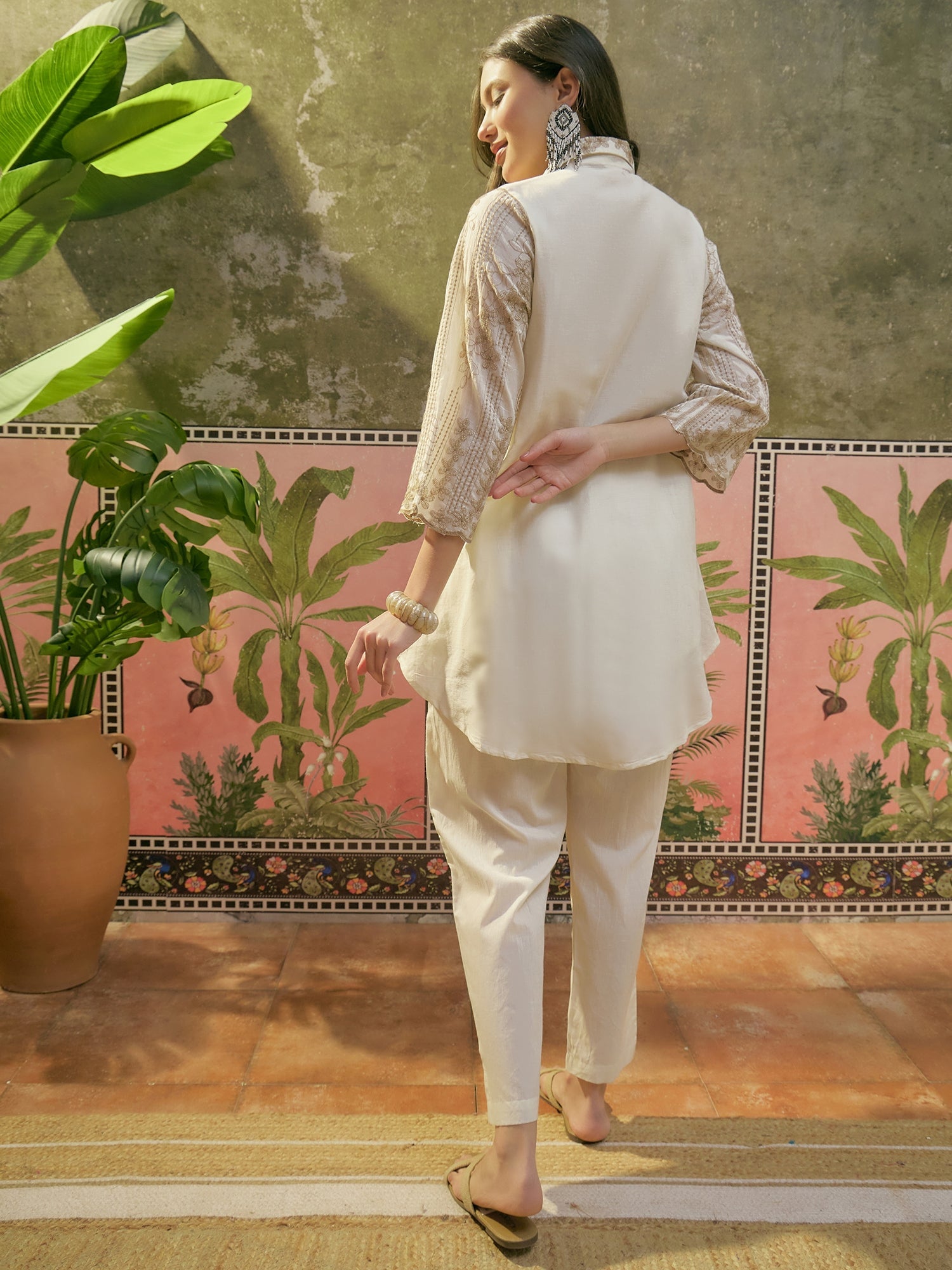 Women's Off White Solid & Embroidered Mulmul Cotton Co-Ord Set (ZZCSOF