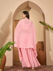 Stylum Women's Peach Solid & Embroidered Georgette Co-Ord Set (CSPEACHREXXA)
