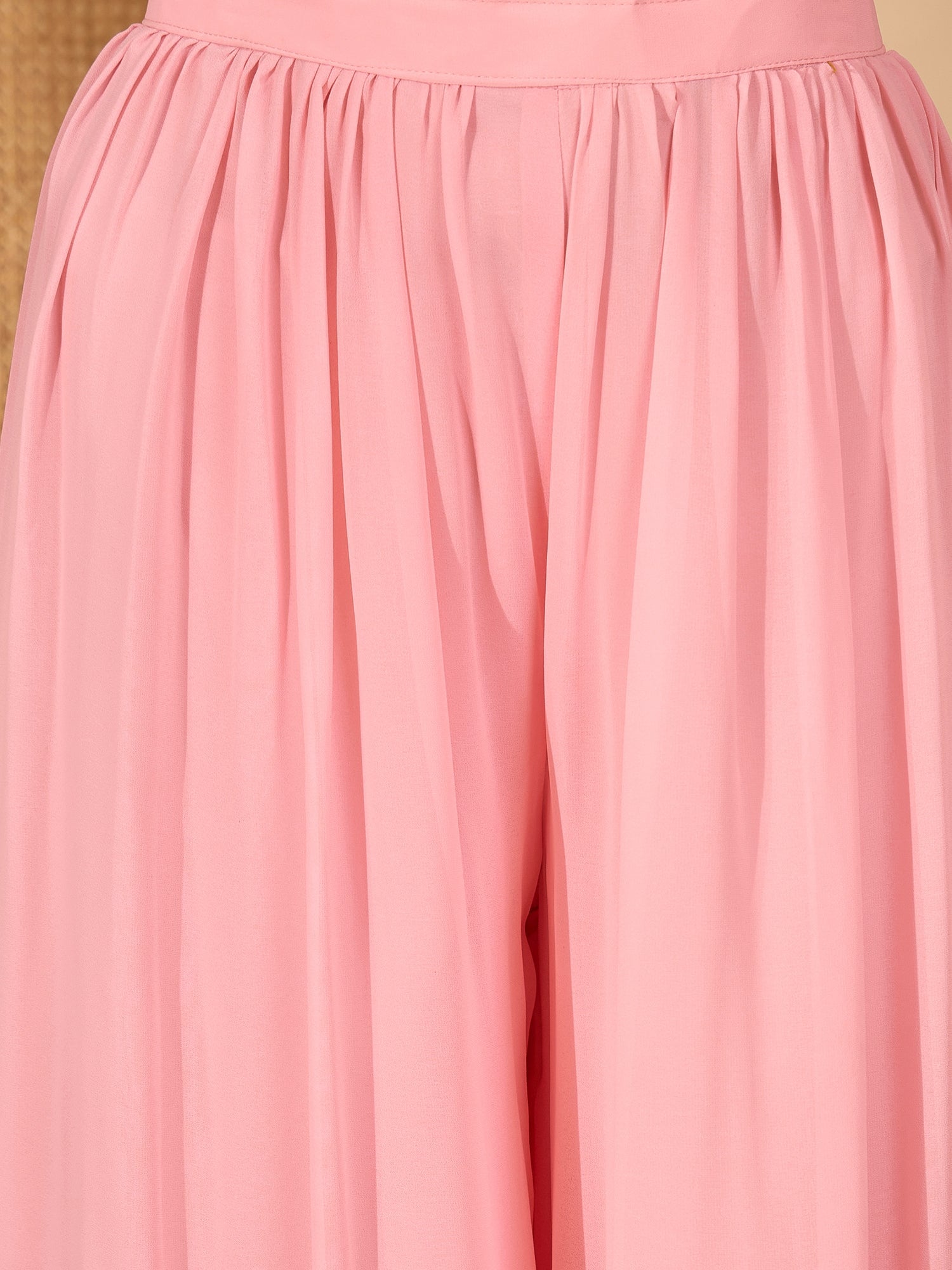 Stylum Women's Peach Solid & Embroidered Georgette Co-Ord Set (CSPEACHREXXA)
