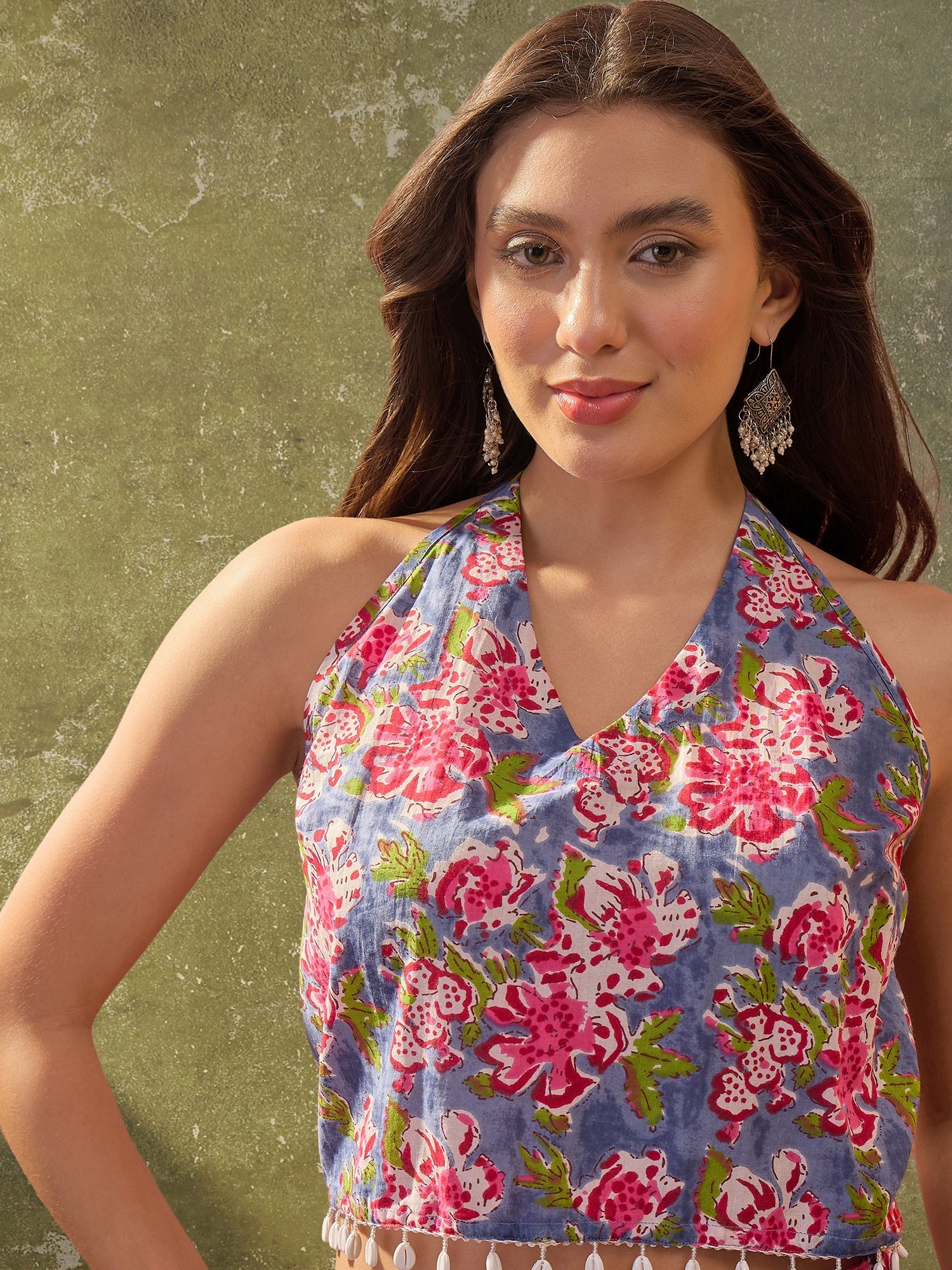 Women's Turquoise Floral Printed Cotton Co-Ord Set (CSTURQRAWAI) | Des