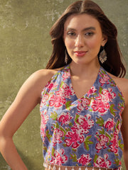 Stylum Women's Turquoise Floral Printed Cotton Co-Ord Set (CSTURQRAWAI)