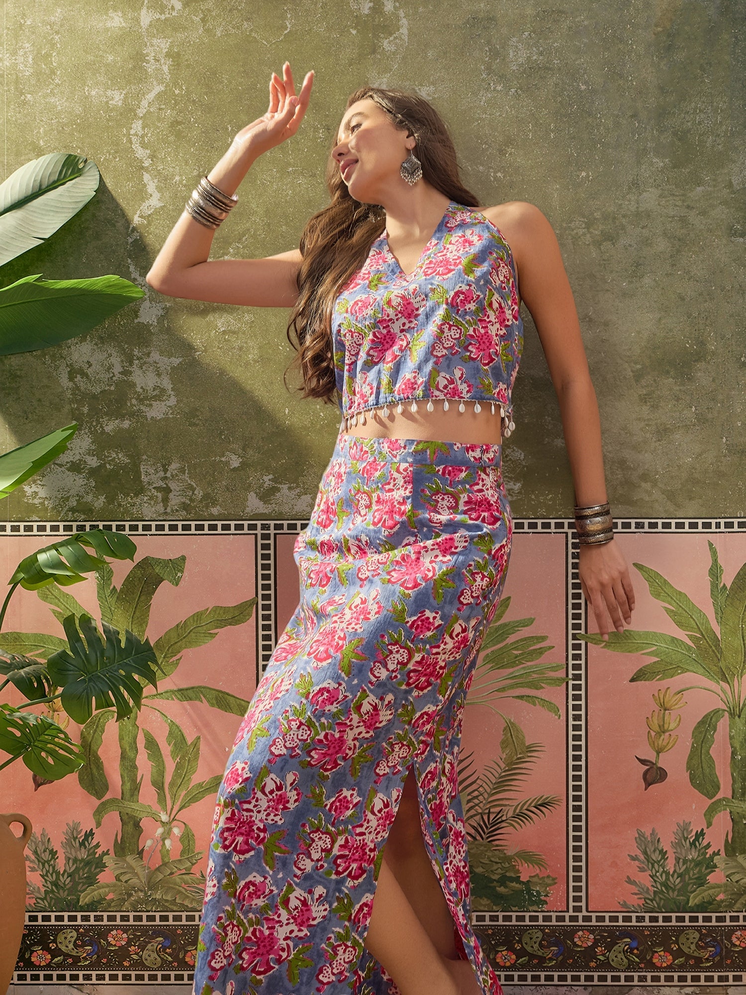 Women's Turquoise Floral Printed Cotton Co-Ord Set (CSTURQRAWAI) | Des