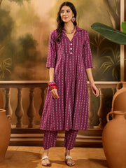 Stylum Women's Wine Woven Design Cotton Co-Ord Set (CSWINEMOON)