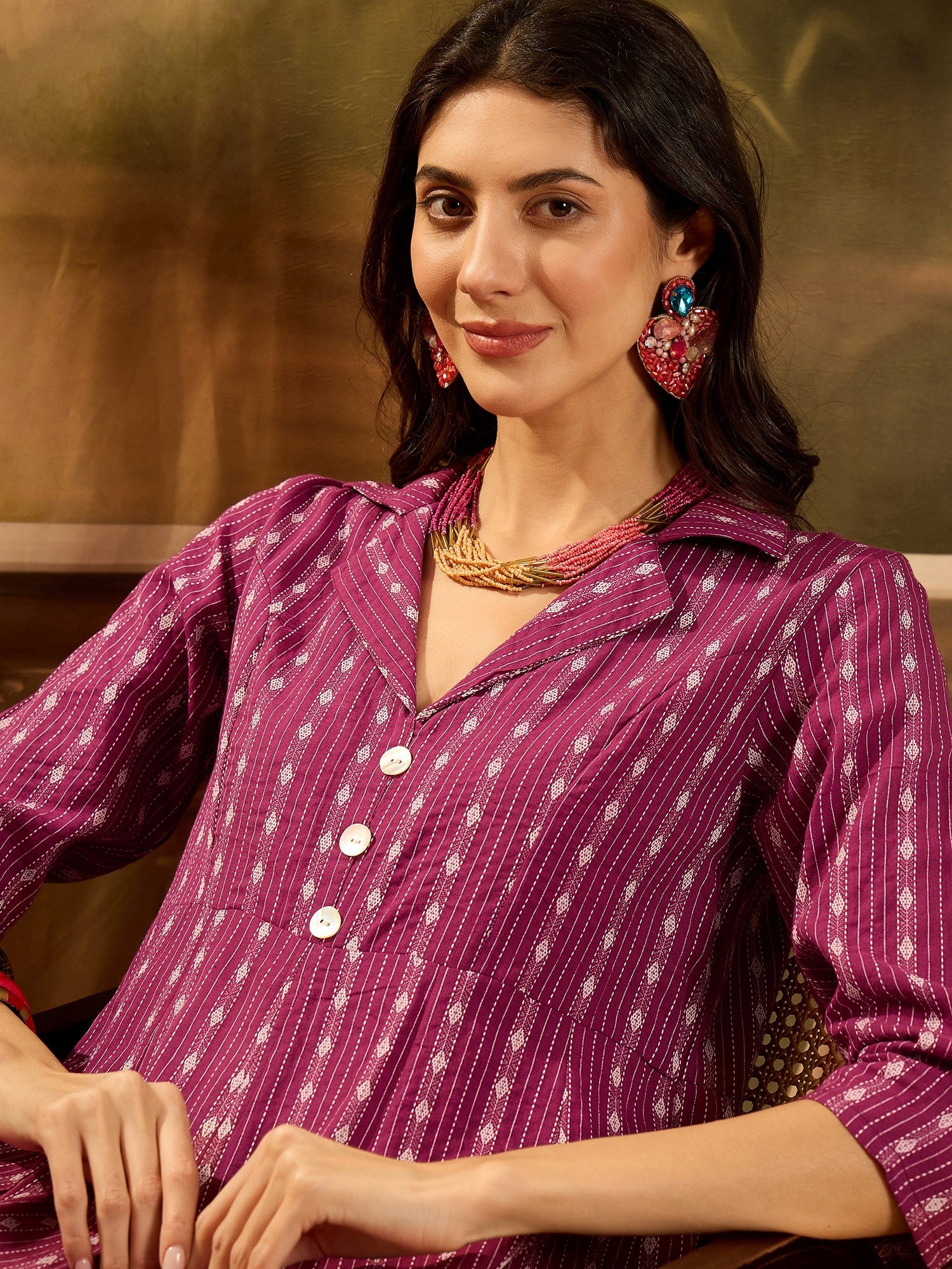 Women's Wine Woven Design Cotton Co-Ord Set (CSWINEMOON) | DesiQlo