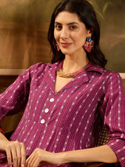 Stylum Women's Wine Woven Design Cotton Co-Ord Set (CSWINEMOON)